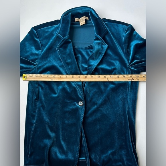 Vintage Notations Teal Blue Soft Velour Layered Look Blouse Top Women’s Medium - Picture 4 of 5